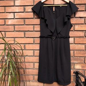 SWEET RAIN Pretty Flowy Black Dress with Belt